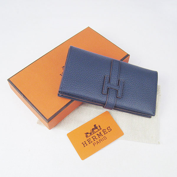Hermes H015 Calf Leather Wallet Dark Blue Bag